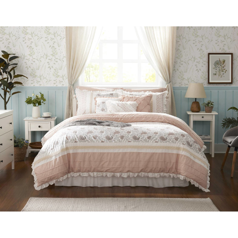 Édredon en coton Dawn, Grand édredon et 8 pièces supplémentaires, Rosé