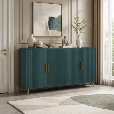 Wood TV Stand with Storage Cabinet & Adjustable Shelves