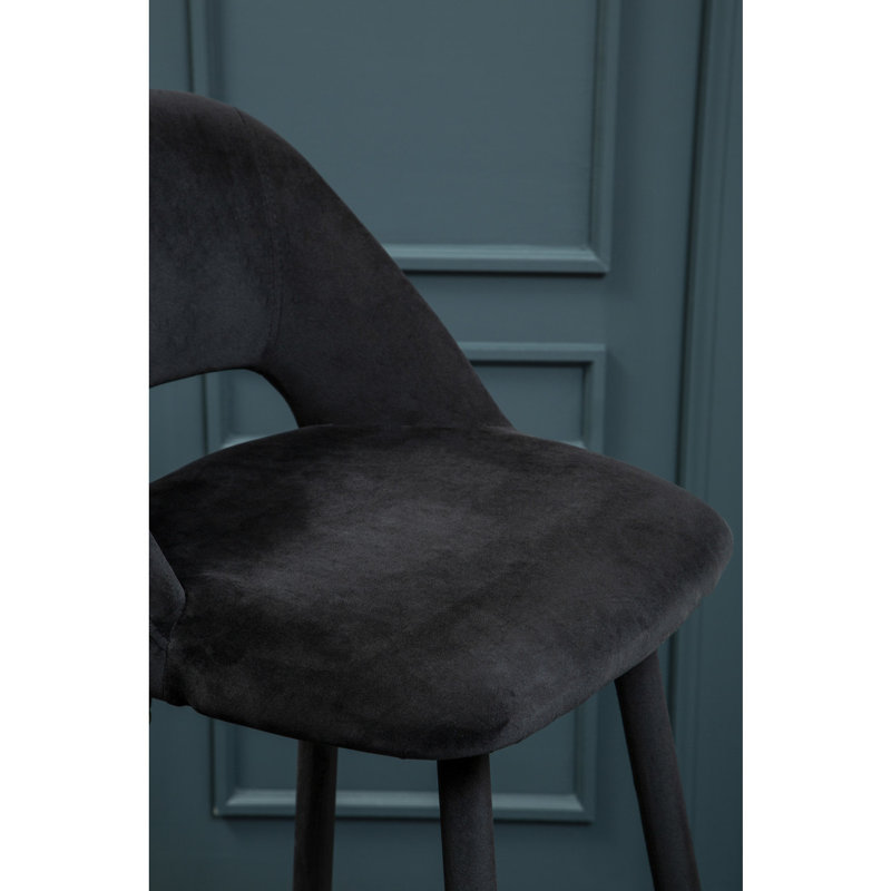 45cm H Velvet Upholstered Side Chair, Black, Black/Silver