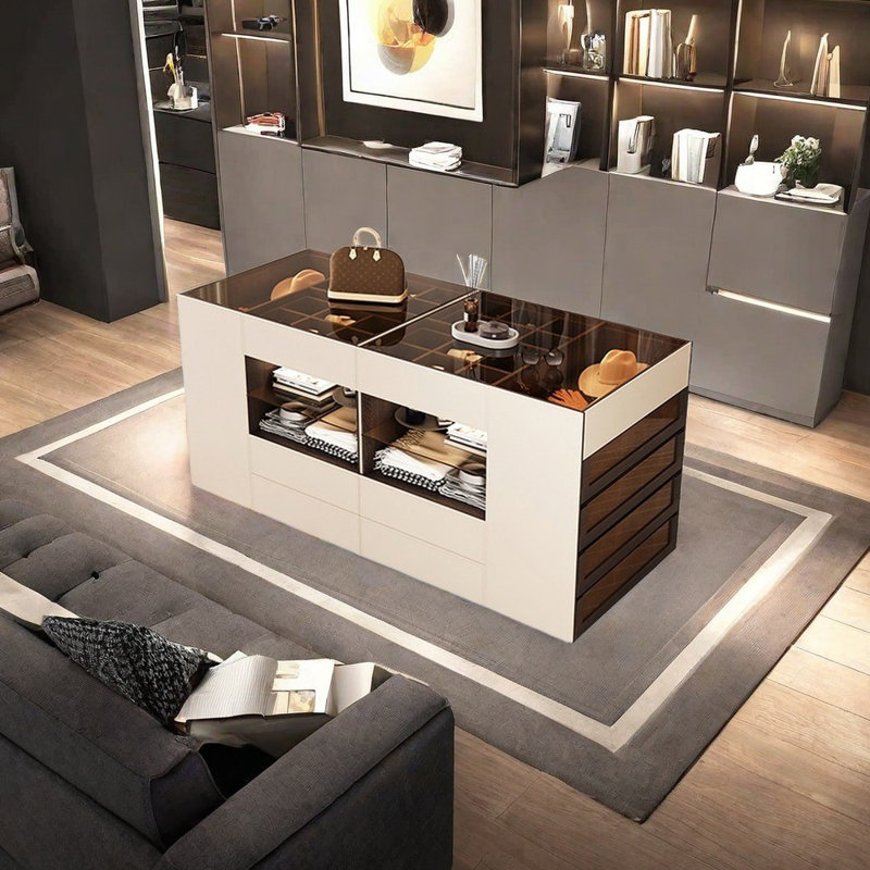 Simple vitrine de rangement pour bijoux avec îlot central, Beige