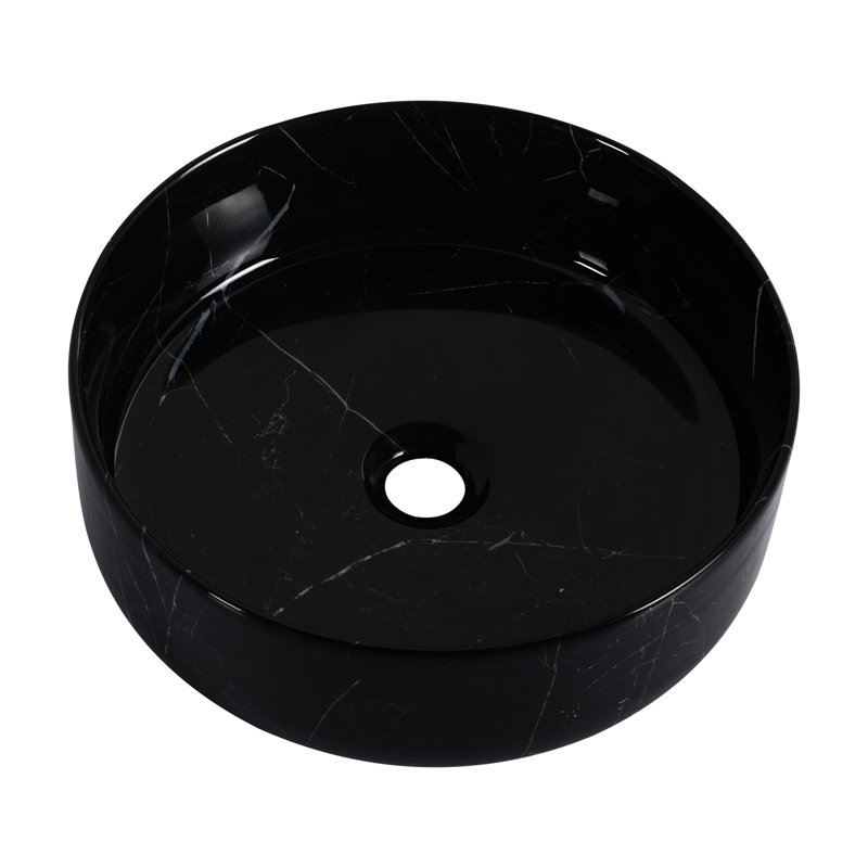 Lavabo de comptoir rond en céramique pour salle de bain, art noir et blanc, glacis cuit, lisse, largeur de 15,33 po, profondeur, 4,67 po, lavabo d'art 18,55 lb, facile à nettoyer, teinture à trois couches,
