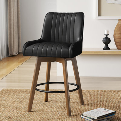 26" Swivel Bar Stool With Pocket Spring Seat & Solid Wood Base