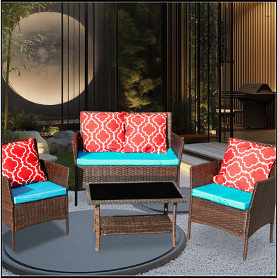 Ensemble de canapé quatre pièces avec fauteuil et chaise d'extérieur en rotin PE HY4-001 Boîte * 1 avec coussin