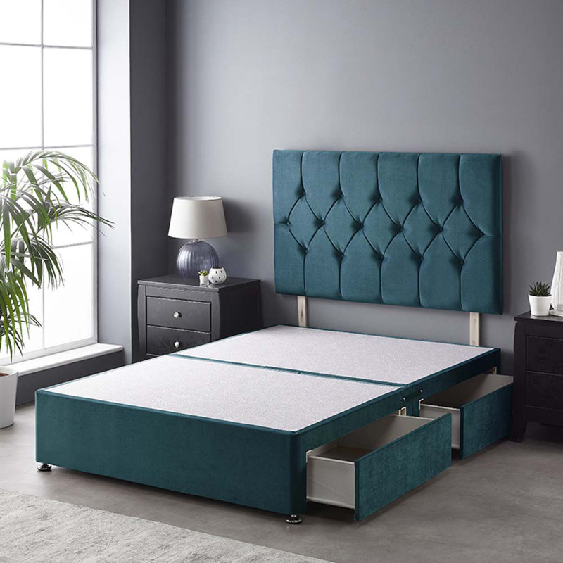 Upholstered Divan Bed, Double (4'6), Emerald, No Drawer
