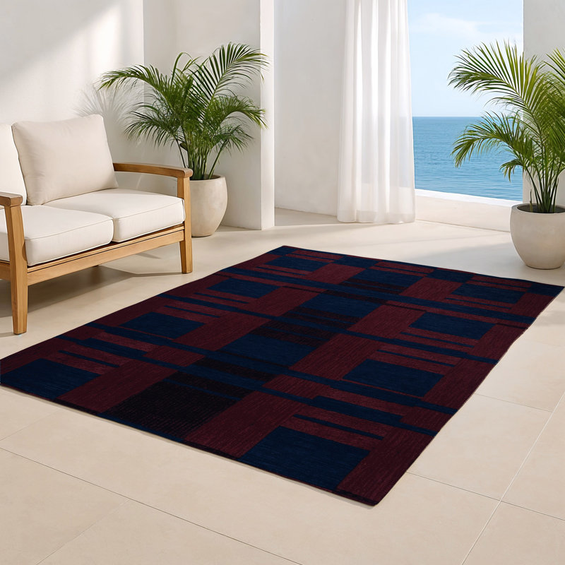 Checkered Blue Indoor and Outdoor Area Rug, Rectangle 2' x 3'