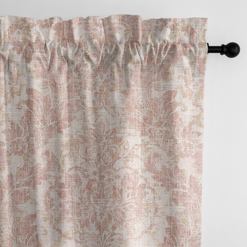 Bordeau Linen Damask Room Darkening Rod Pocket Single Curtain Panel, 50" W x 144" L, Blush