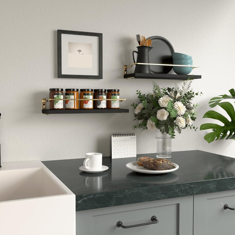 Haddam Bathroom Shelves, Black/Gold, 2