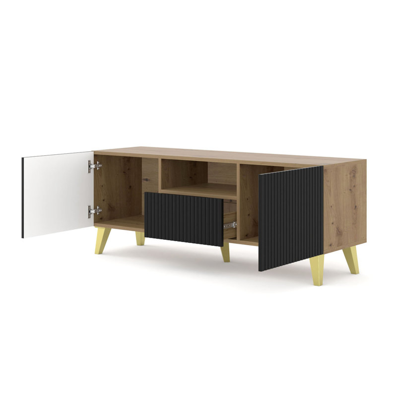 Fontainbleau Unfinished TV Unit for TVs up to 65", Black/oak wood