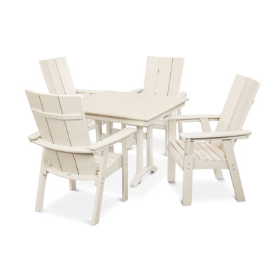 POLYWOOD Modern Curveback Adirondack 5-Piece Farmhouse Trestle Dining Set