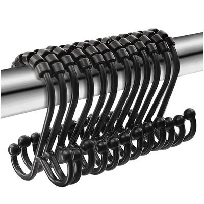 12 Piece Set - Heavy Duty Double Ear Shower Curtain Hooks Rings Rustproof Metal