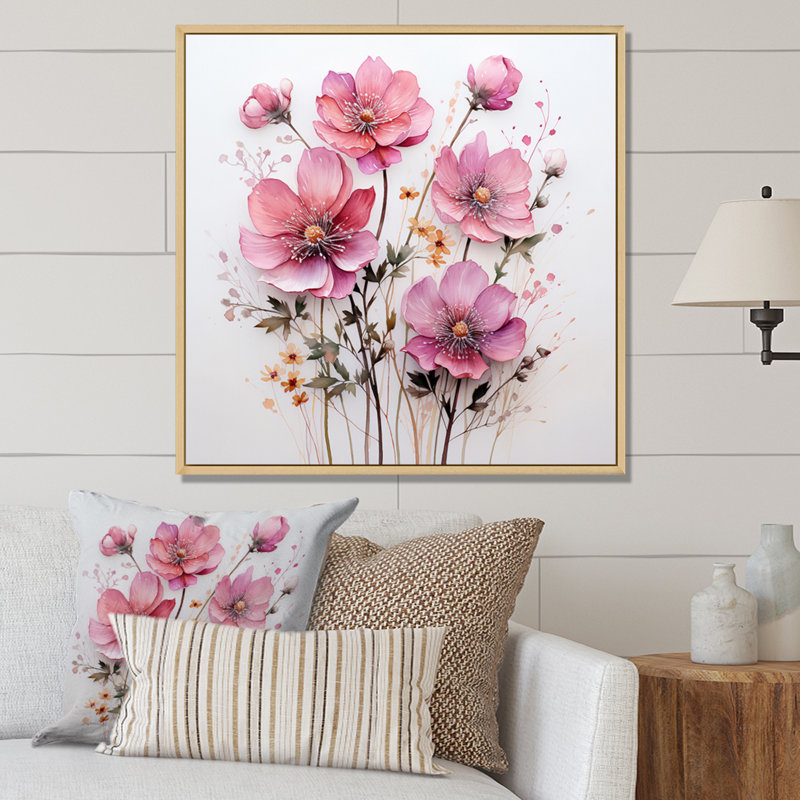 Art mural sur toile rose, Cadre flottant érable, H 36 po x l 36 po x P 1,5 po