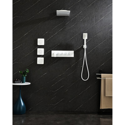 Concealed Installation Square Body Jet Shower, 3pcs Spray, 5.43 In. Width, White Abs Shower With Installation, Spray