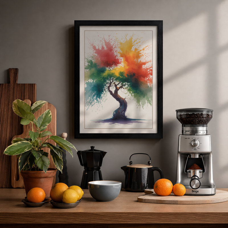 Splatter Tree Botanical - Framed Print, A1 - 84.1 x 59.4 cm, Black