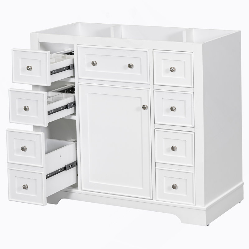 Meuble-lavabo de salle de bain sans lavabo, base d'armoire seulement, une armoire et six tiroirs