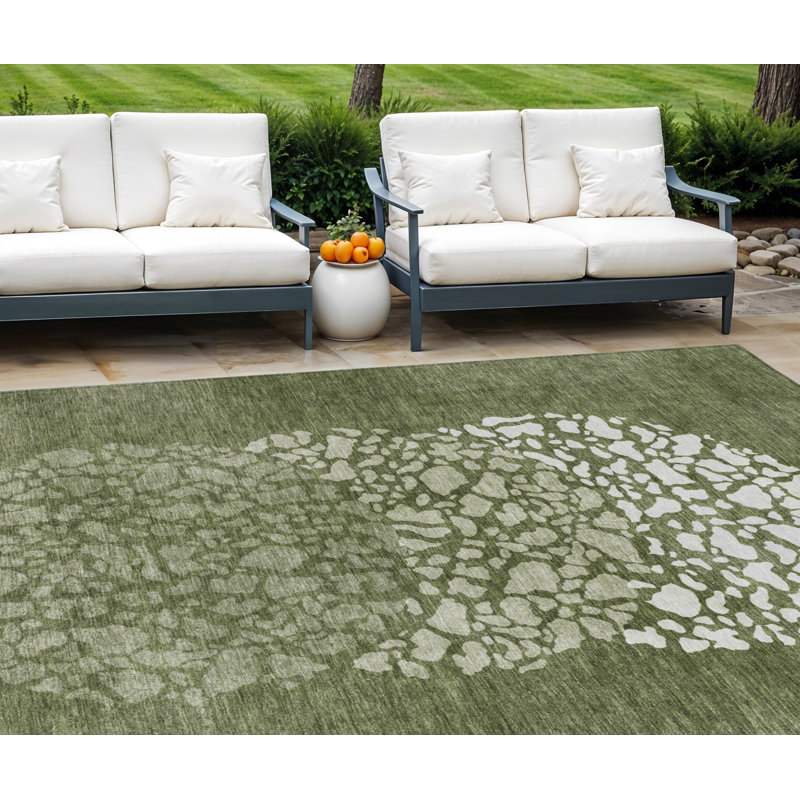 Tapis intérieur lavable abstrait vert olive et artichaut 9 pi x 12 pi HomeRoots