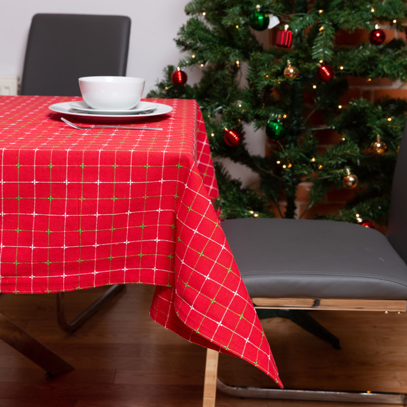Demers Geometric 100% Cotton Christmas Tablecloth, Red, 60" L x 104" W