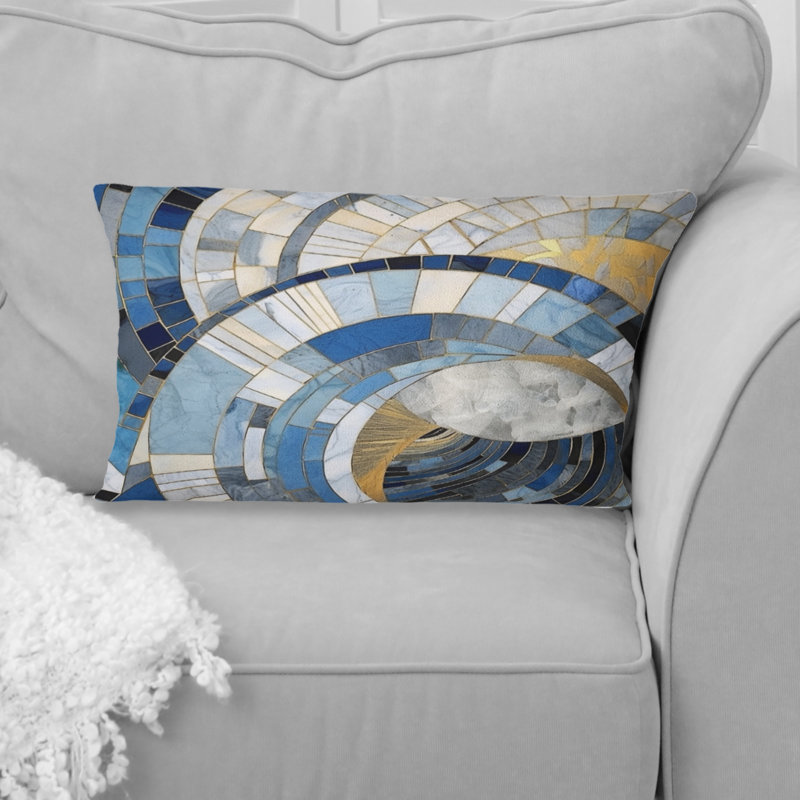 Gold Constructing Blue Realms I - Abstract Shapes Printed Throw Pillow
