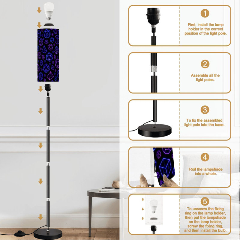 Lampe sur pied néon géométrique filaire formes abstraites polyèdres mauve bleu lueur moderne à intensité variable avec télécommande pédale abat-jour abat-jour grand pôle d'angle pour salon chambre bureau
