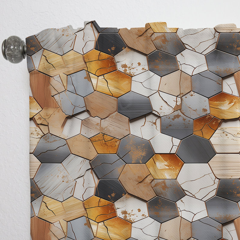 Rustic Hexagons Boho Pattern I - Abstract Curtain - Room Darkening Geometric Curtain - 1 Panels, 52" W x 63" L