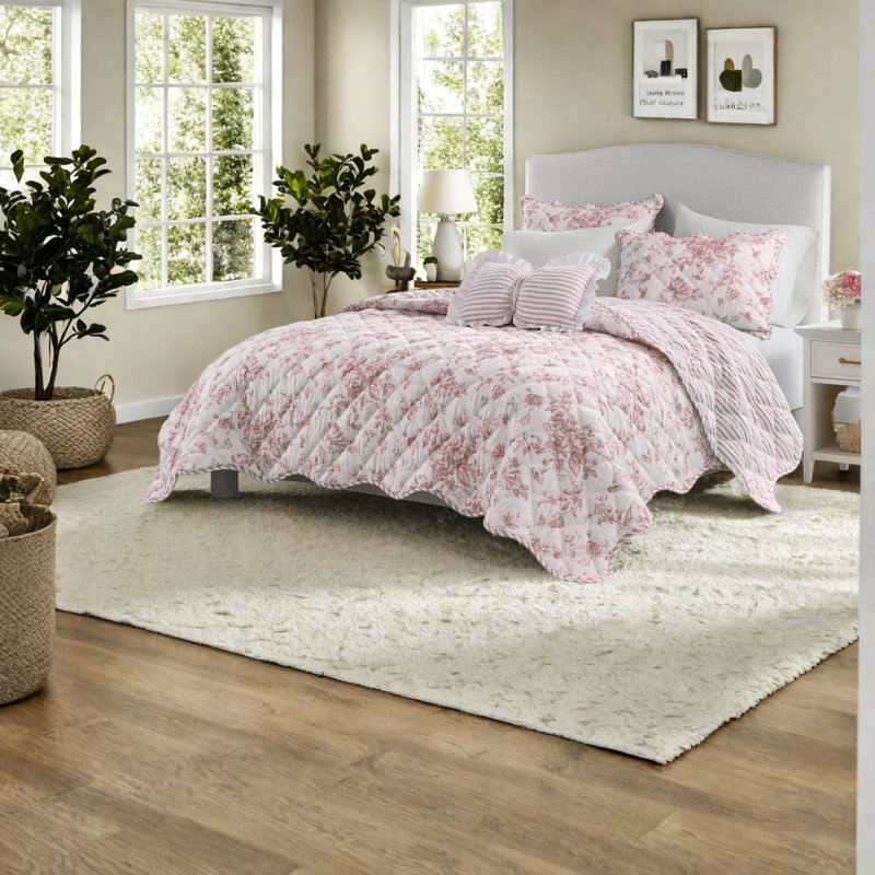 Ensemble de literie réversible moderne, courtepointe florale en polyester pour la maison