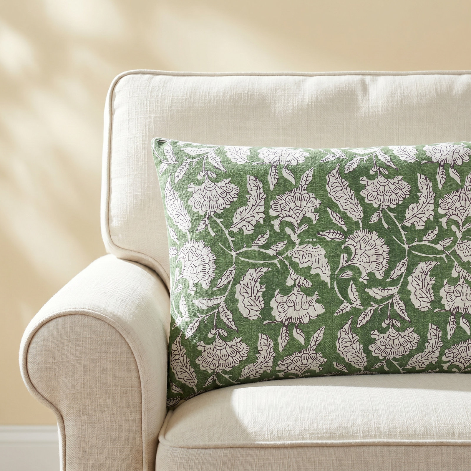 Caigan Accent Pillow, Medium Green/White, Polyester