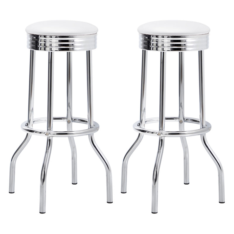 Midge White Upholstered Metal Swivel Bar Stool  (2 Of Set)