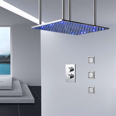 Système de douche à pluie brume à fixation au plafond à DEL 20 po avec 3 jets pour le corps Bathselect Bolsena