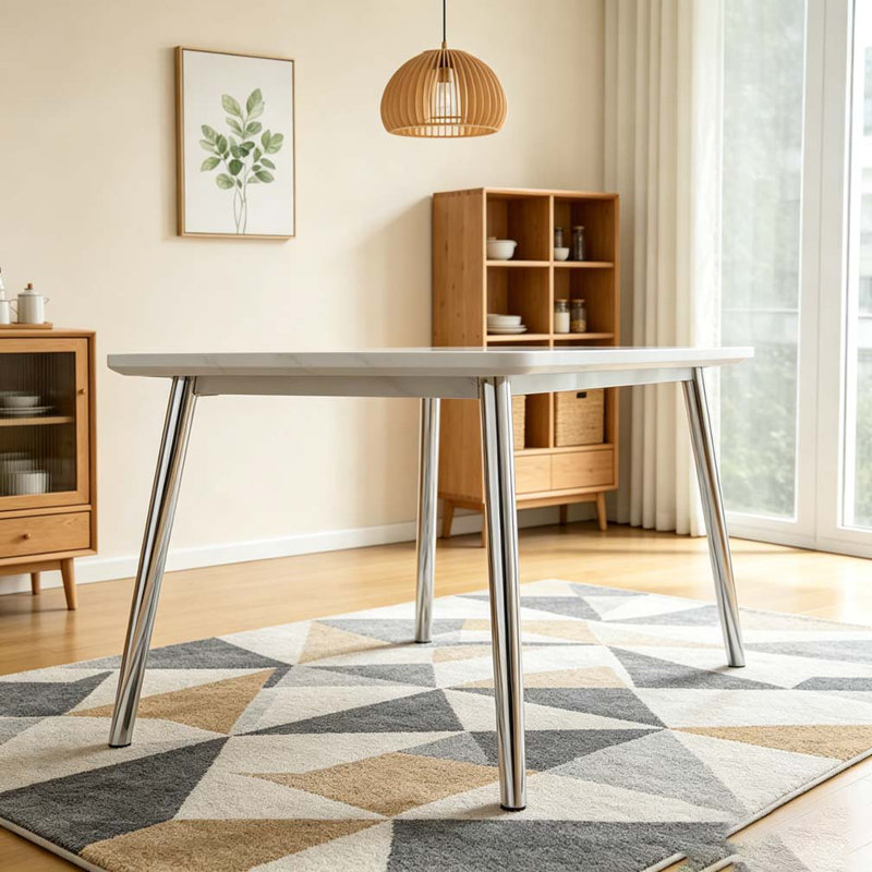 Table de salle à manger moderne, White+Silver