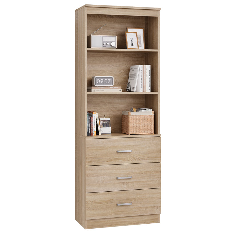 Kahler 70.9'' H x 23.6'' W Standard Bookcase with 3 Drawers, Oak