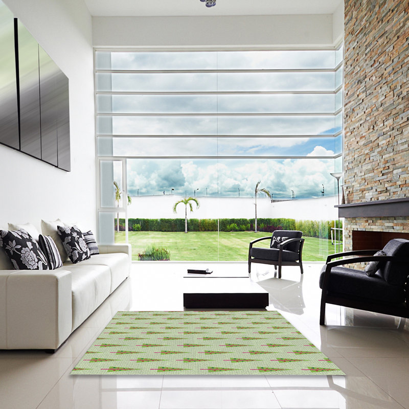Tapis vert foncé/vert clair à motifs Rosalba, Carré 6 pi
