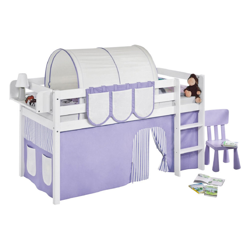 Basic Mid Sleeper Bed with Curtain, Purple and beige, Single (3')