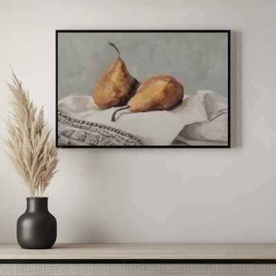 Reproduction d'art sur toile, "Pears On A Tea Towel 2" par Miss Mustard Seed