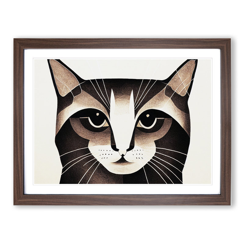 Cat Illustration Vol.2 Abstract - Framed Print, 34cm H x 46cm W x 2cm D, Walnut