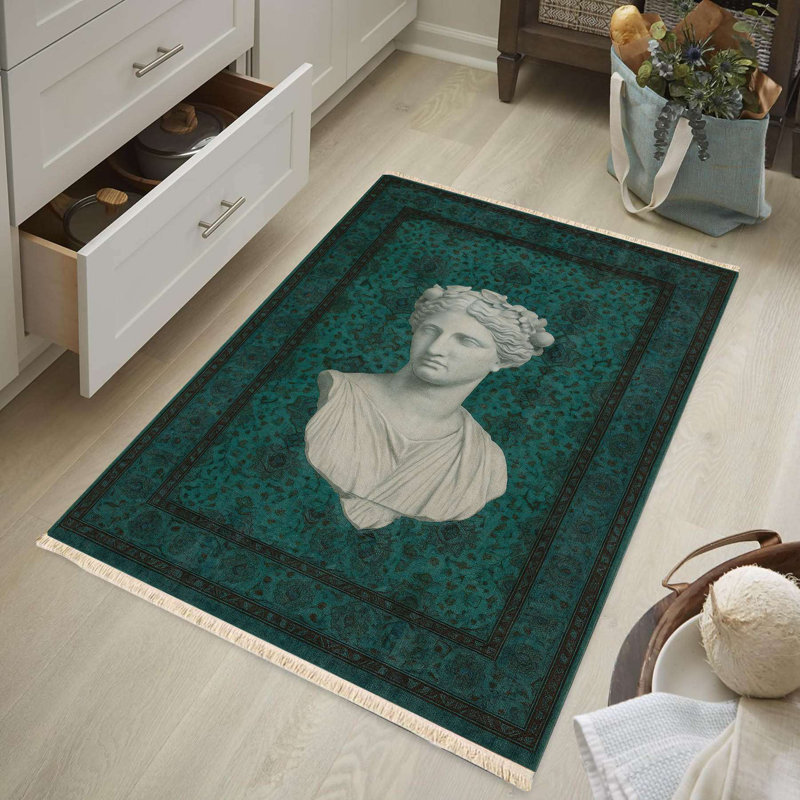 Teal Goddess Bust Accent Rug
