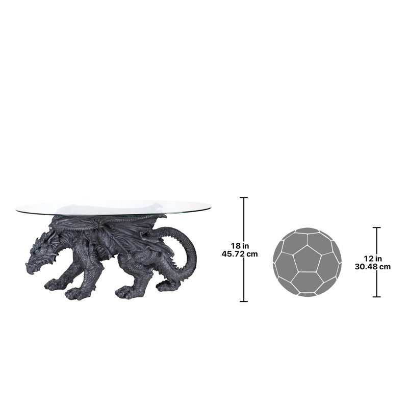 Oval Glass Outdoor Coffee Table with Dragon Design