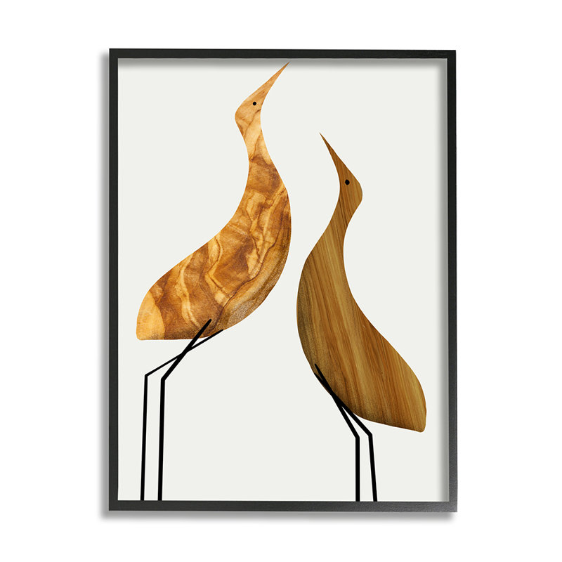 " Modern Rustic Tree Patterned Birds Minimal Abstract " by Daphne Polselli, 14" H x 11" W x 1.5" D, Black Framed