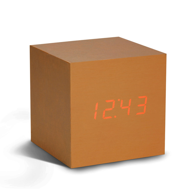 Sleek & Chic Modern Digital Wood Electric Alarm Tabletop Clock, Copper/Red