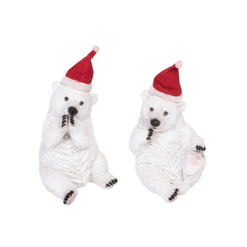  Figurine en résine blanche avec ourson de Noël 7,5 po en résine