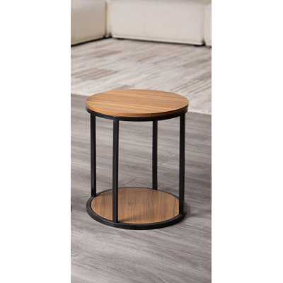 Table d'appoint l 15,5 po x P 15,5 po x H 17,5 po Métal et bois massif 1 pièce Tables contemporaines naturelles et noires en métal et bois massif