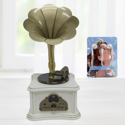 Mini haut-parleur Bluetooth blanc en bois avec radio rétro, son stéréo, sans fil Bluetooth, entrée AUX, lecture USB et prise casque 3,5 mm