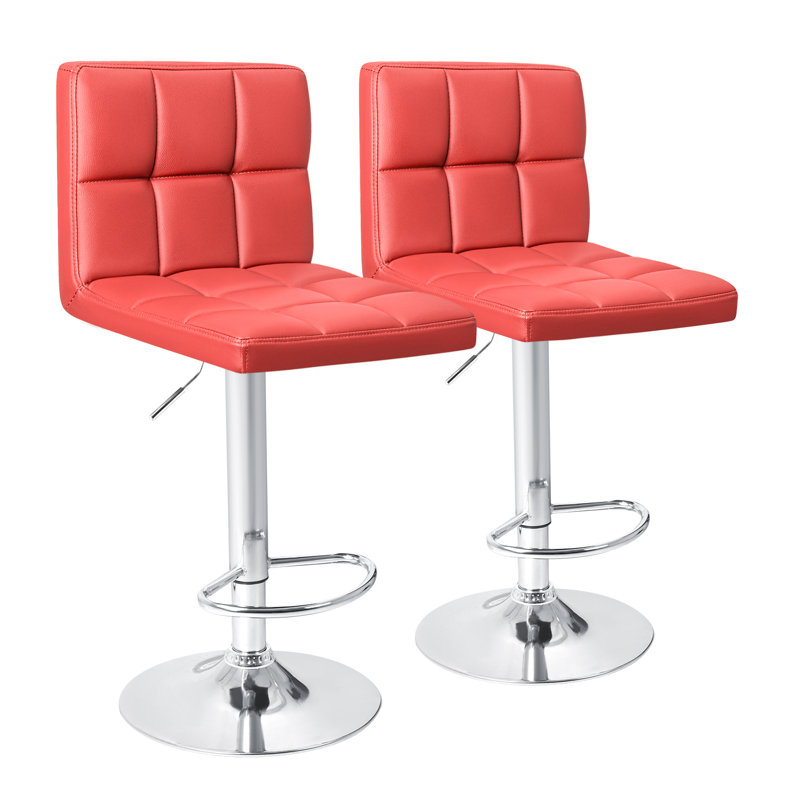 Swivel Upholstered Adjustable Height Counter Stool with Metal Frame, Red