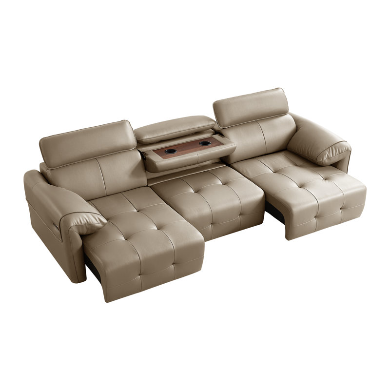 Canapé-lit modulaire escamotable électrique en cuir véritable 112 po 3 places beige, Beige