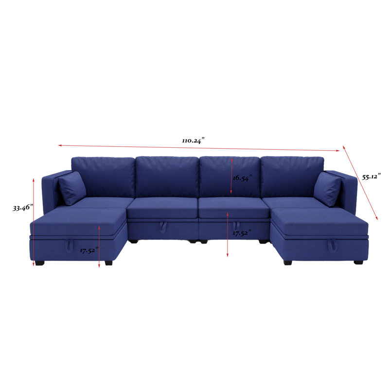 Canapé modulaire 6 pièces rembourré, Mélange de lin bleu marine