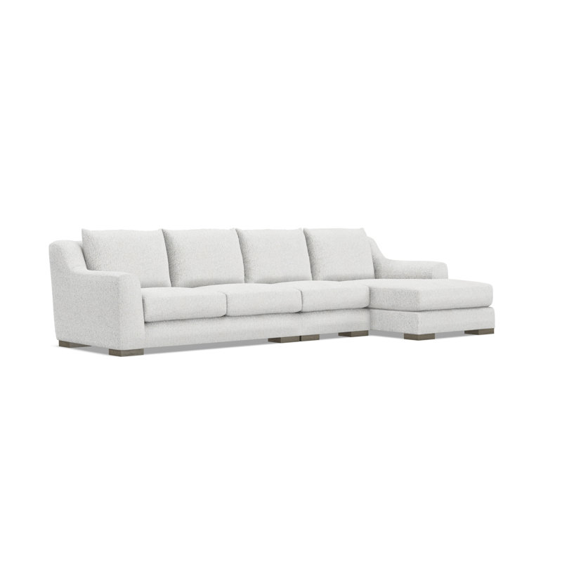 Chaise Sectional, White Polyester, 35" H x  135" W x 63.5" D, Right Hand Facing