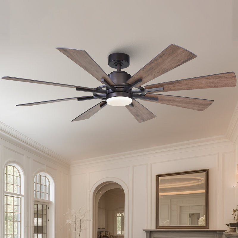 Lisa 60" Windmill Large Ceiling Fan with 3CCT LED Lights and Remote Control, 6-Speed Reversible DC Motor, 5"/10" Downrods