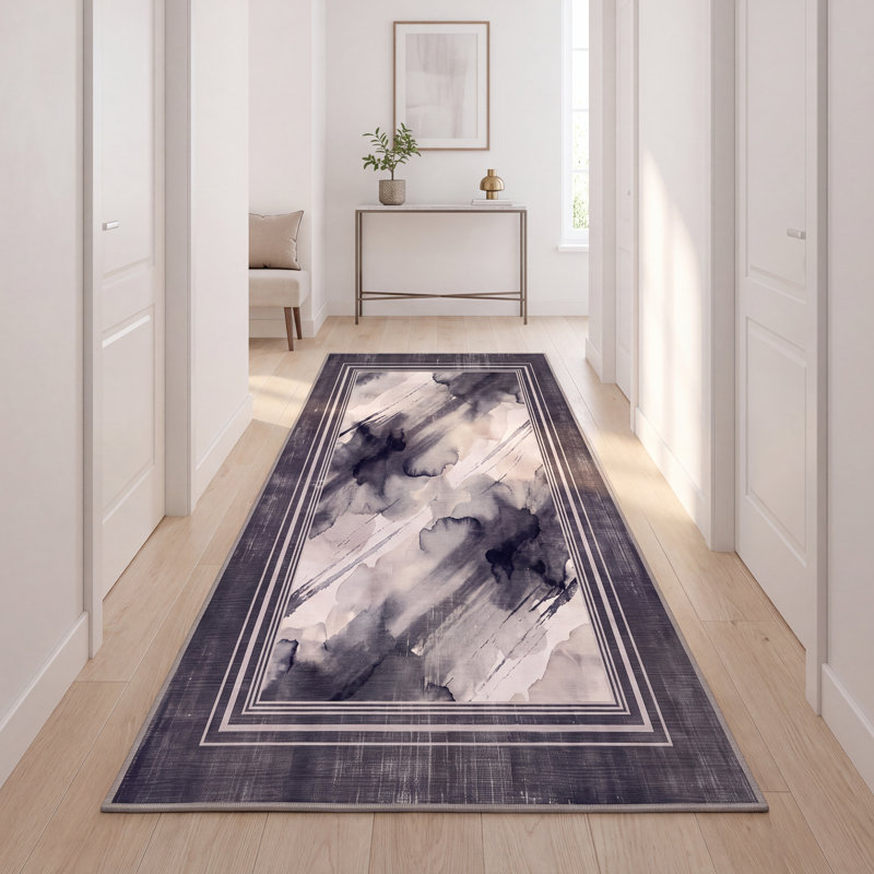 Tapis Marlowe moderne à l'aquarelle abstraite grise et noire, lavable à la machine, antidérapant, à poils courts, pour intérieur et extérieur, adapté aux animaux domestiques, idéal pour le salon, la chambre, la salle à manger, l'entrée, le corridor ou le bureau.