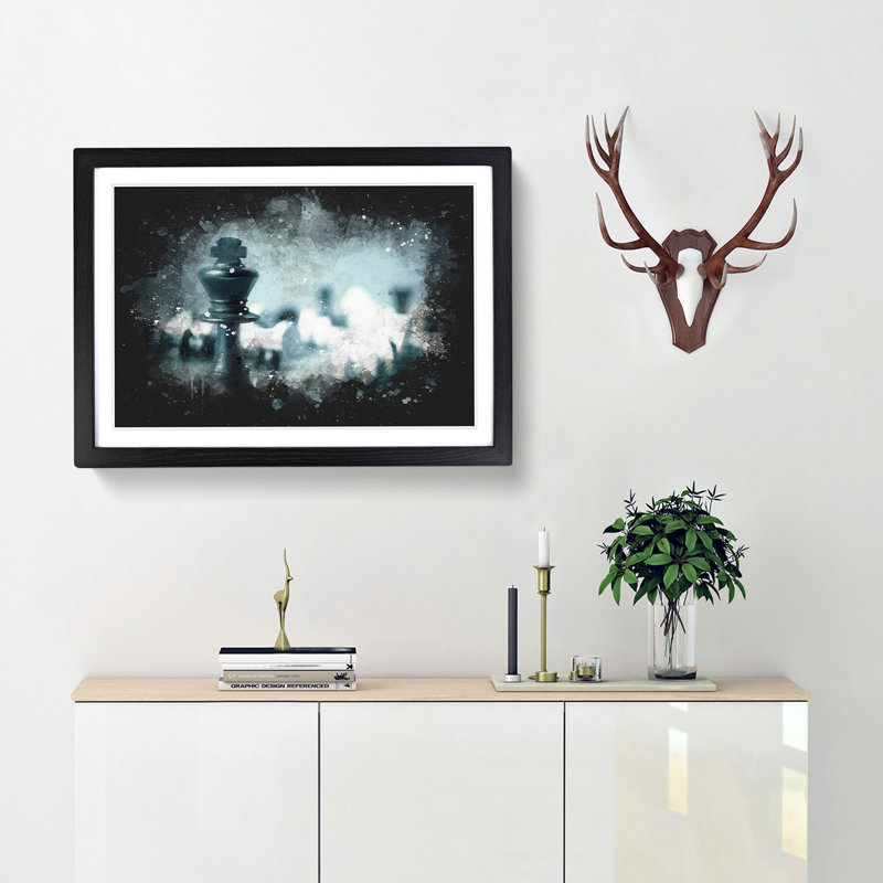 A Chess Battle Paint Splash - Picture Frame Graphic Art, Black Framed, 45cm H x 63cm W x 2cm D