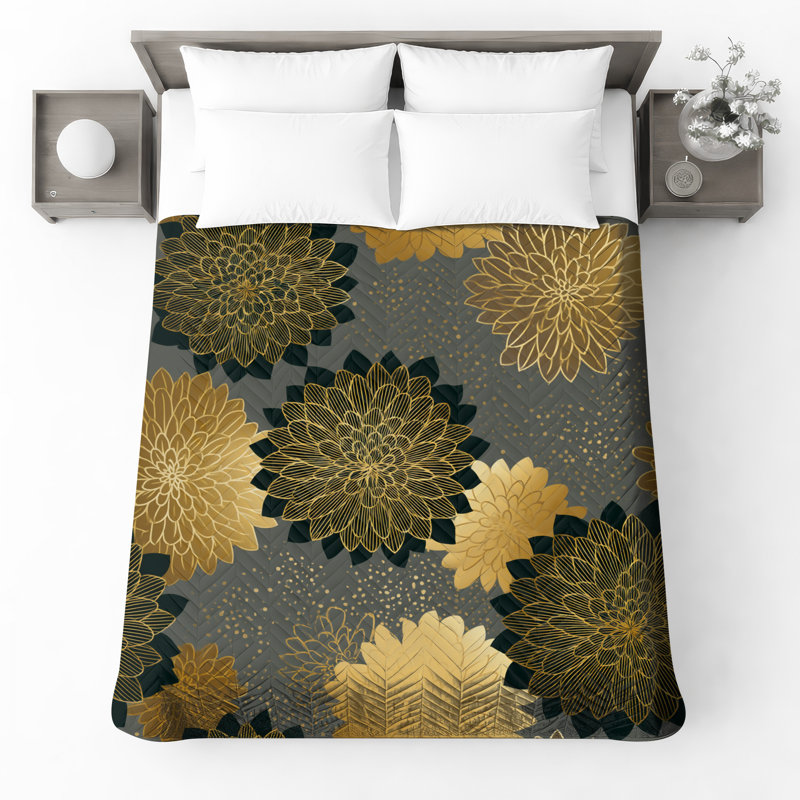 Couvre-lit matelassé Golden Chrysanthemum, Lit simple