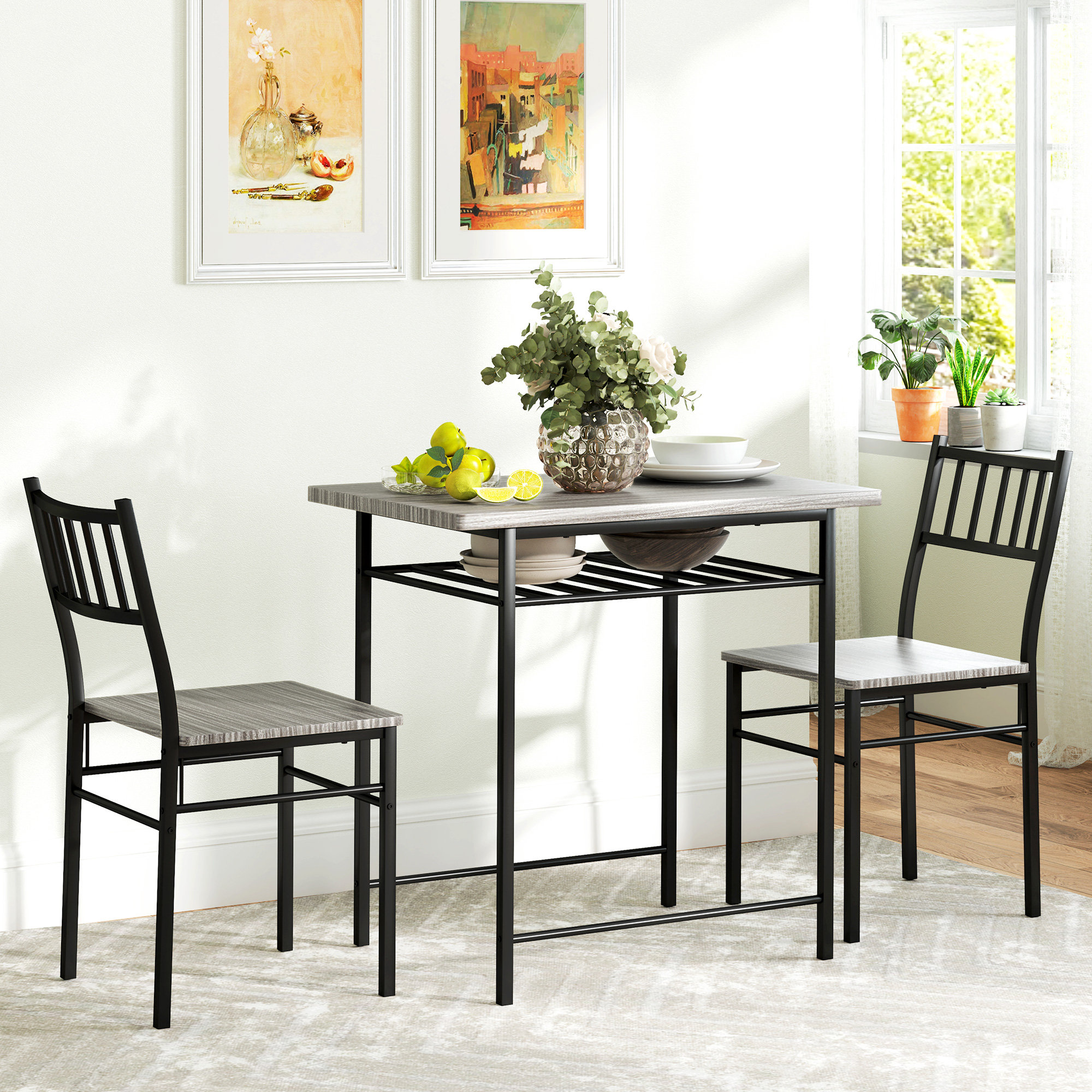 17 Stories 3-Piece Dining Table Set for 2, Small Kitchen Table and ...