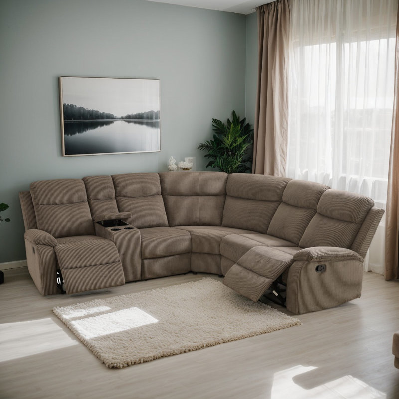 Canapé modulaire inclinable 3 pièces avec console centrale et porte-gobelets Contemporary, Orienté à gauche (vu de face)